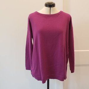 Talbots Magenta Lambswool/Nylon Sweater 1/4 Sleeve Side Button Detail Size 1XP